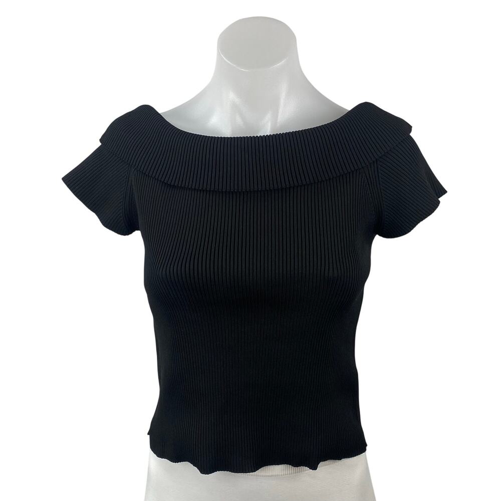 Urban Outfitters Black Ribbed Off the Shoulder Short Sleeve Crop T-shirt Top M